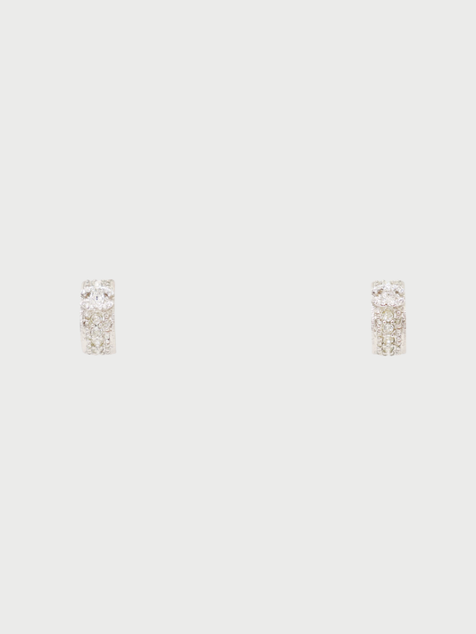 Chanel 2008 Silver Plated Metal COCO Rhinestone Clip-On Earrings