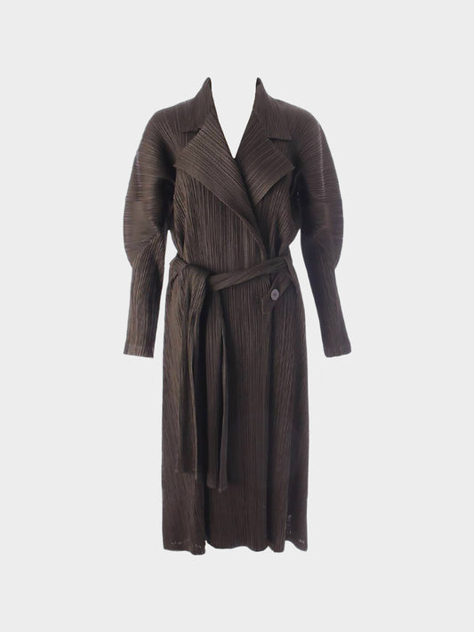 Issey Miyake Pleats Please Autumn 2012 Pleated Long Coat with Belt