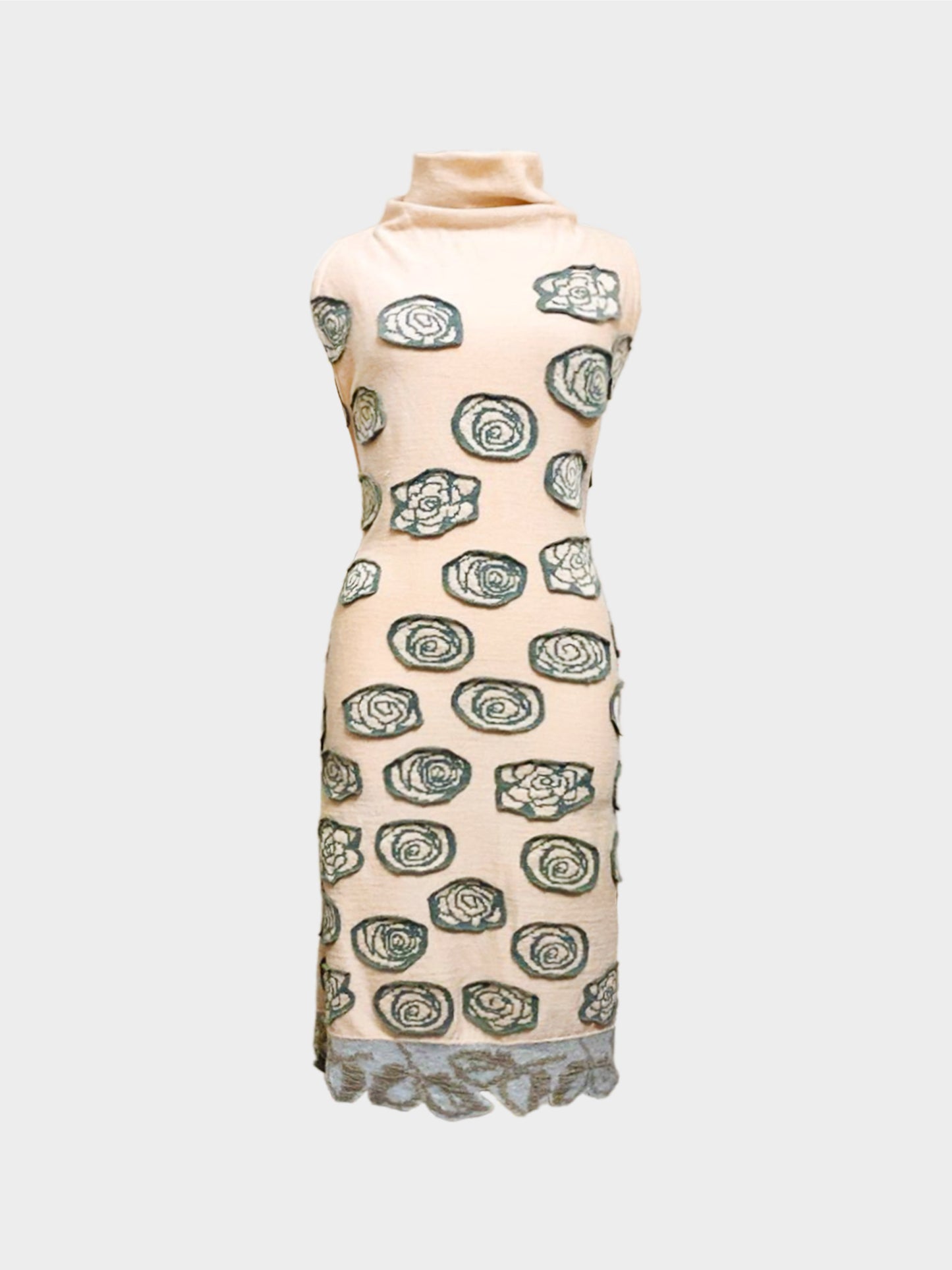 Issey Miyake Fall 2014 Rare HaaT Beige Floral Patchwork High Neck Backless Dress