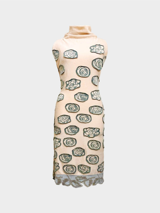 Issey Miyake Fall 2014 Rare HaaT Beige Floral Patchwork High Neck Backless Dress