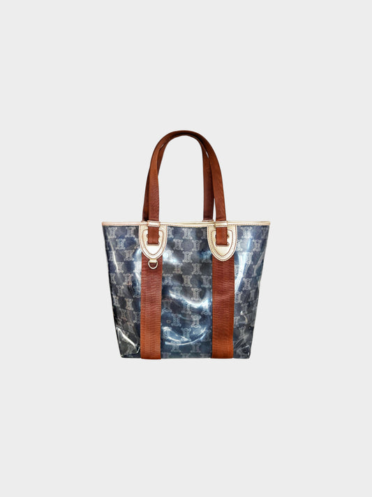 Celine 2000s Blue Macadam Transparent Vinyl Tote Bag