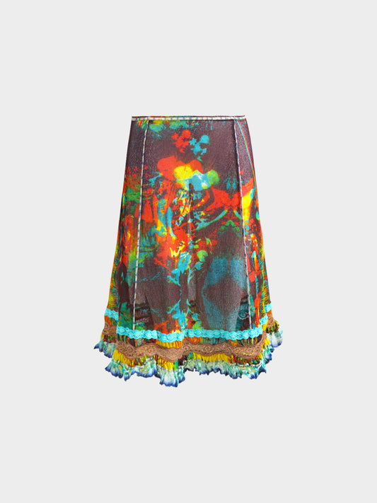 Jean Paul Gaultier SS 2000 Multicolor Psychedelic Portrait Print Skirt