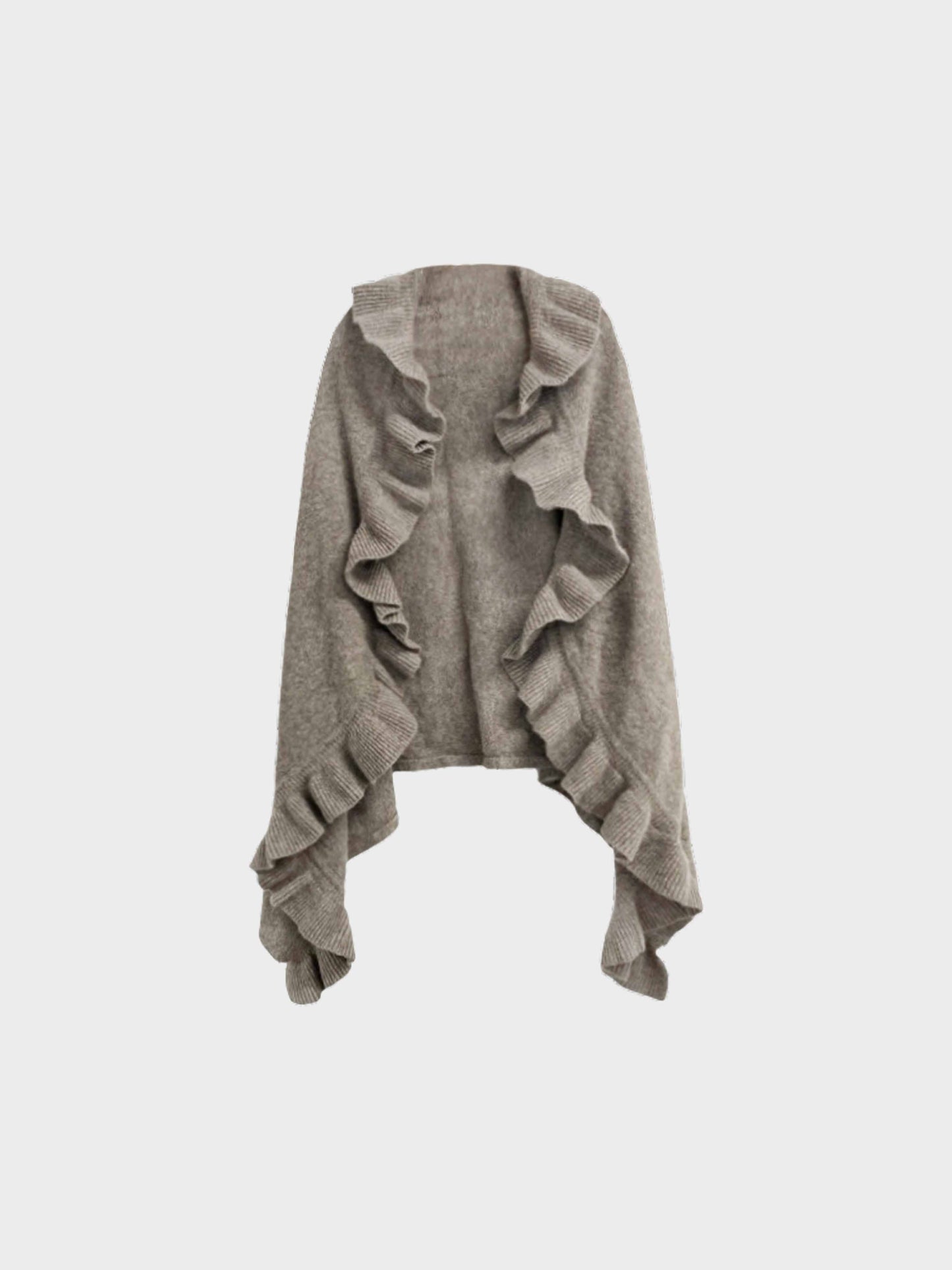 Chloé 2000s Grey-Beige Angora and Wool Ruffled Cape/Poncho