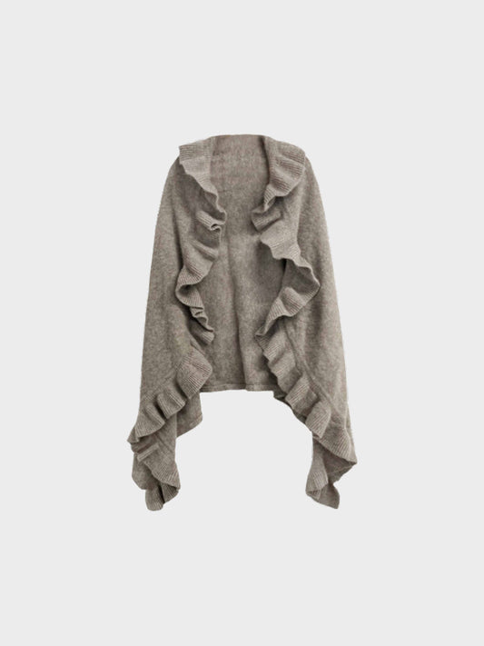 Chloé 2000s Grey-Beige Angora and Wool Ruffled Cape/Poncho