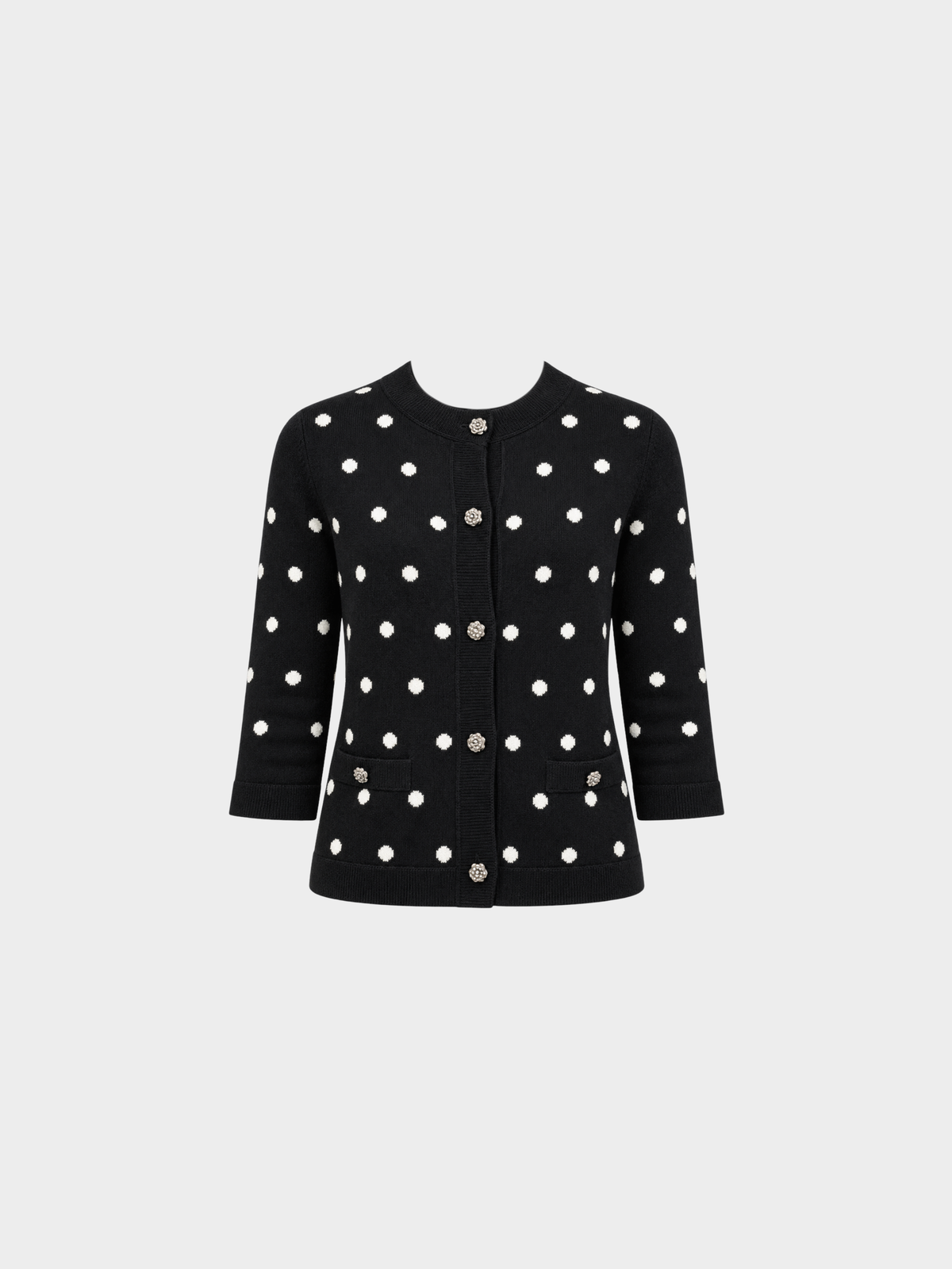 Chanel 2000s Black White Cashmere Polka-Dot Cardigan