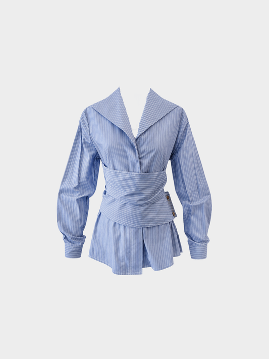 Vivienne Westwood 2000s Blue Pinstripe Cotton Shirt with Belt