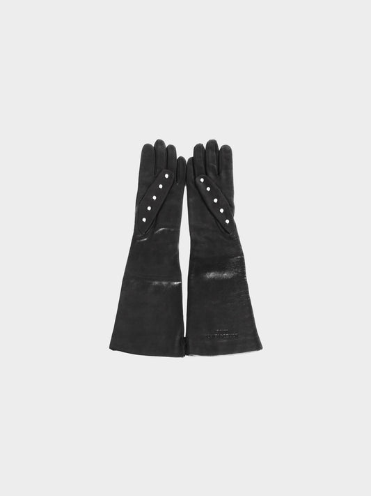 Bottega Veneta 2010s Black Studded Lambskin Leather Gloves