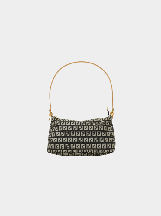 Fendi 2000s Black Beige Zucchino One-Shoulder Bag
