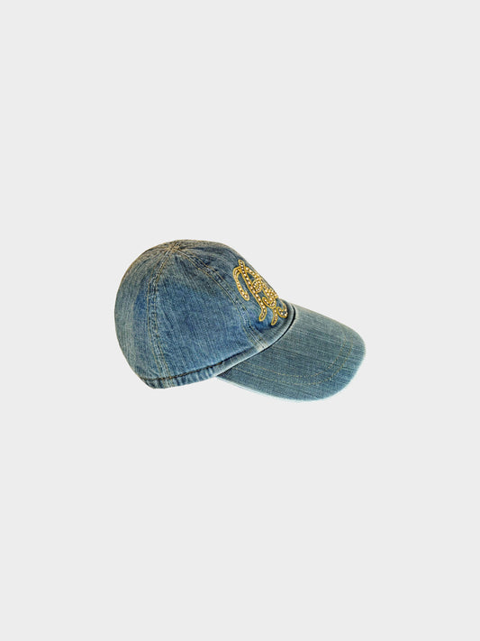 Blumarine 2000s Blue Denim Cap with Rhinestones