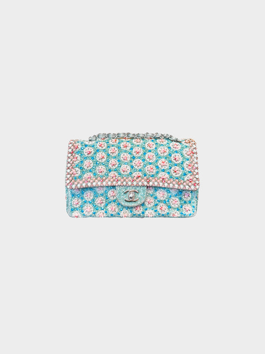 Chanel Cruise 2014 Blue Floral Beads and Sequins Double Flap Bag