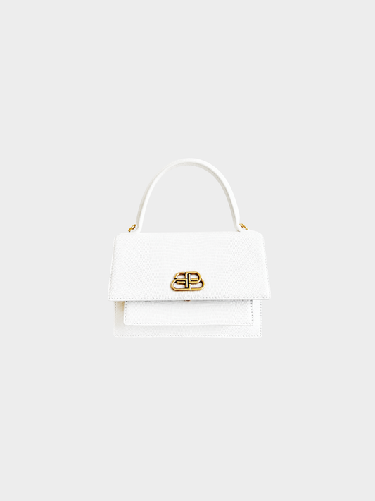 Balenciaga 2020s White Embossed Lizard XS Sharp Top Handbag