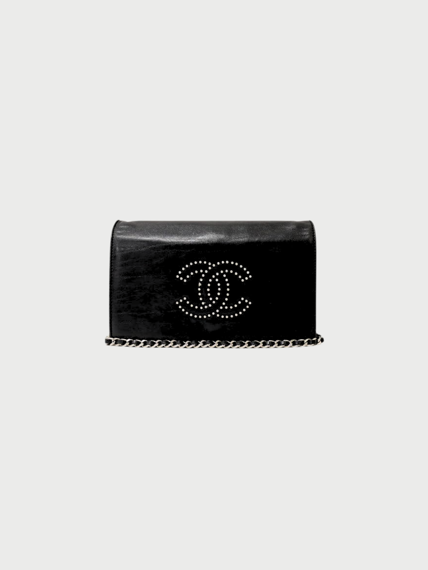 Chanel 2008 Black Lambskin Studs Chain Wallet