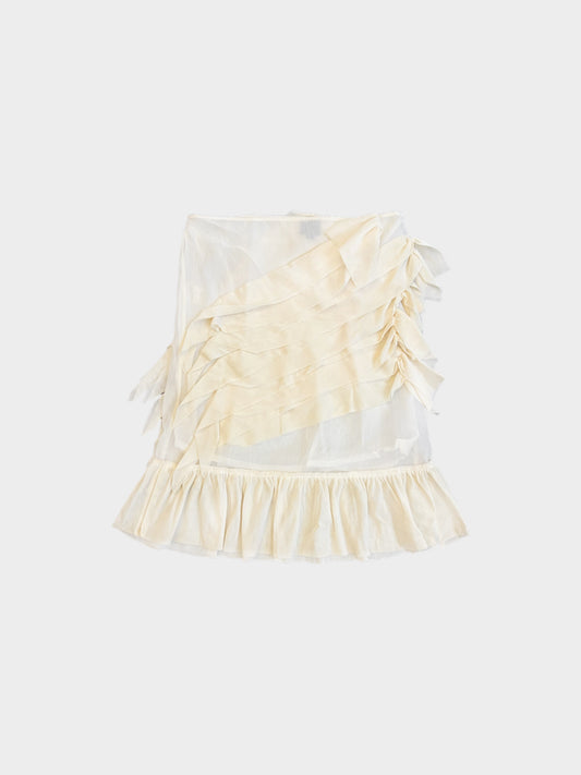 Jean Paul Gaultier 2000s Cream Asymmetrical-style Sheer Ruffle Skirt