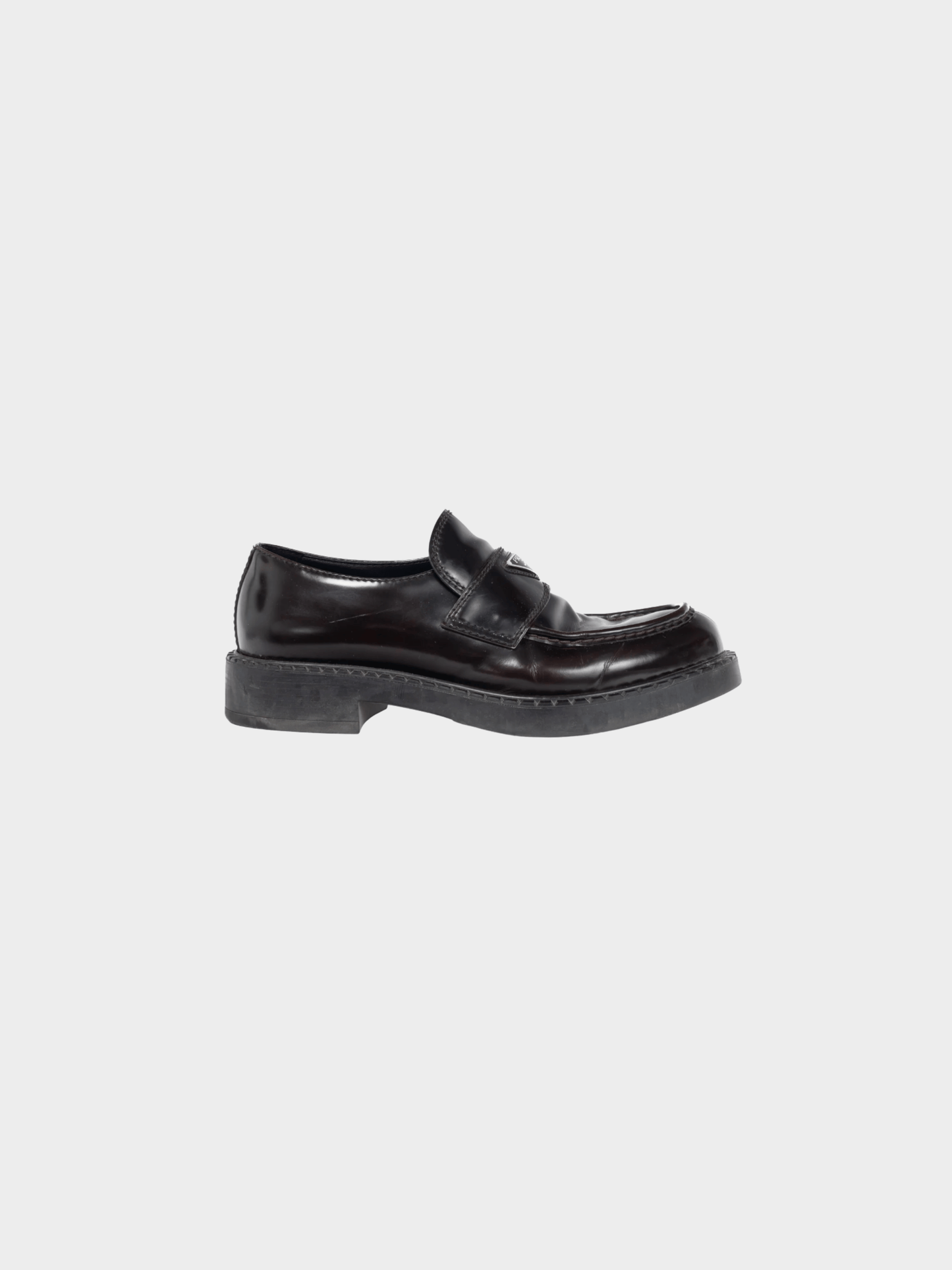 Prada 2010s Chocolate Logo-Plaque Leather Loafers