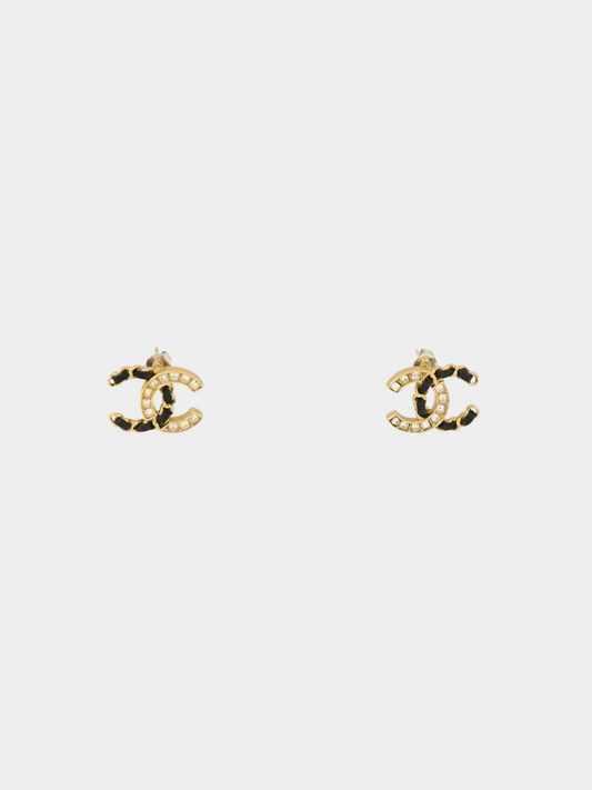 Chanel 2000s Gold CC Rhinestone Chain Stud Earrings