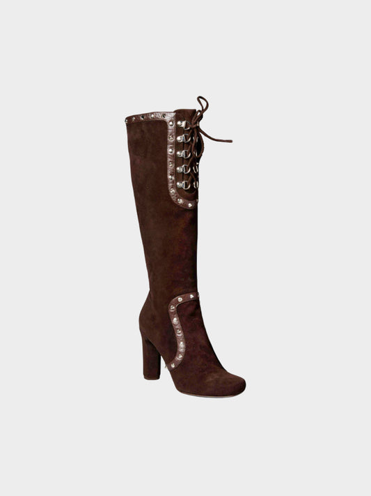 Dolce and Gabbana 2010s Brown Suede Studded High Boots