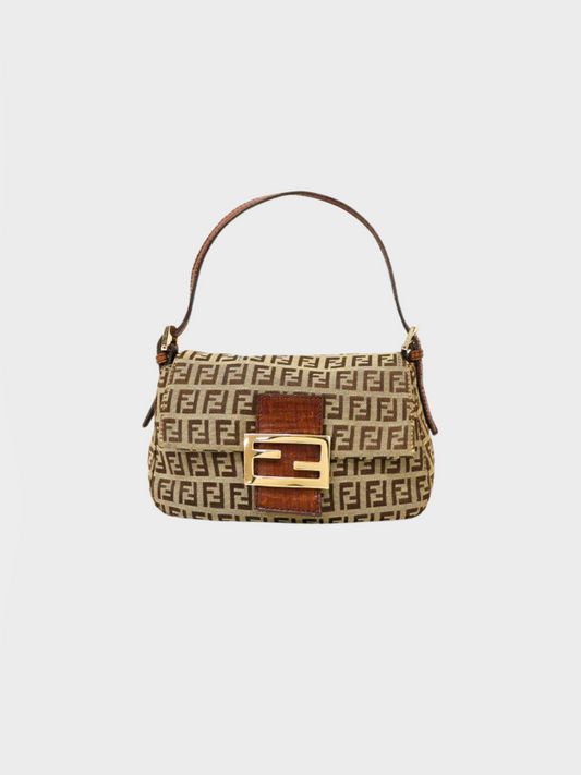 Fendi 2000s Brown Monogrammed Mamma Baguette