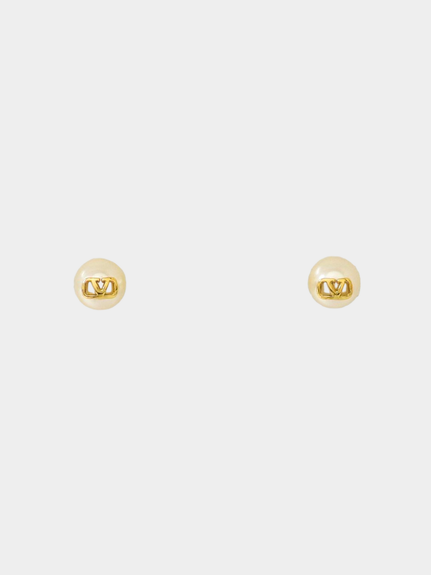 Valentino 2000s Gold V Logo Pearl Earrings