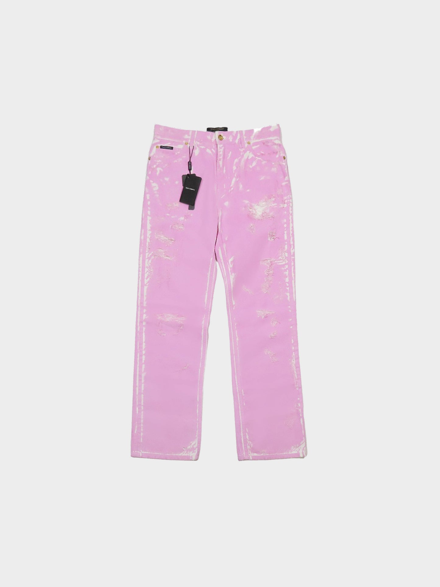 Dolce and Gabbana 2010s Pink Dyed Denim Distressed Pants