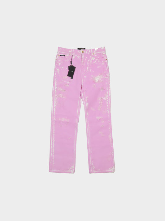 Dolce and Gabbana 2010s Pink Dyed Denim Distressed Pants