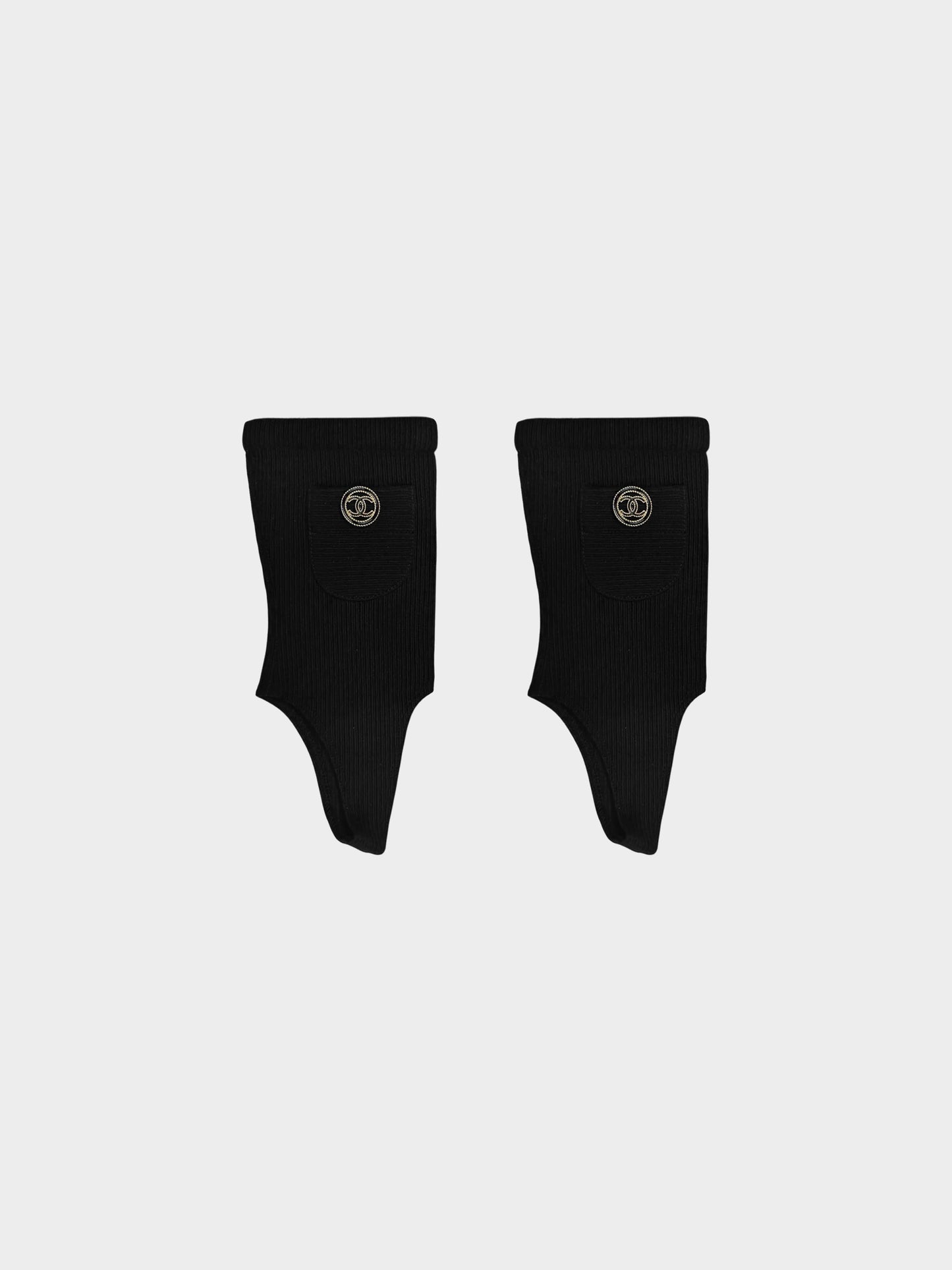 Chanel 2025 Black Cargo Mini Pocket CC Logo Sample Legwarmers