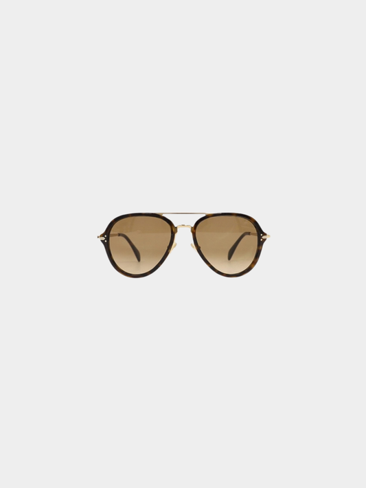 Celine 2010s Brown Gold Plastic Teardrop Sunglasses