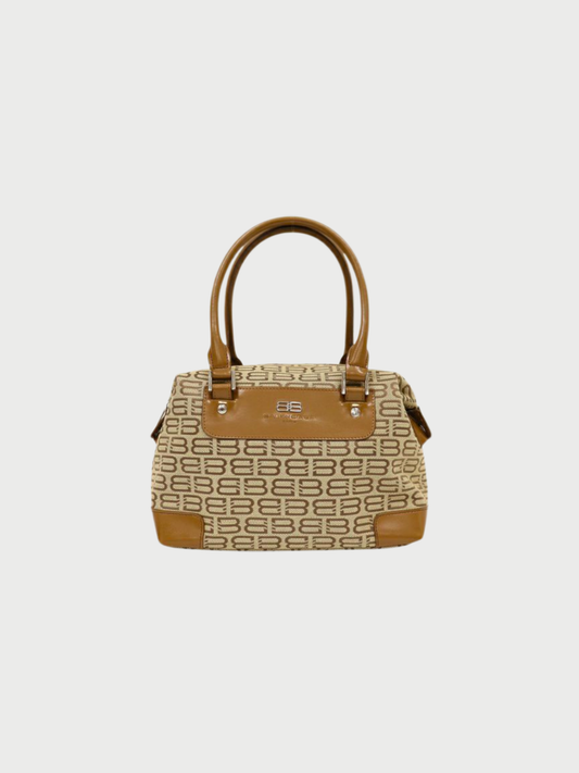 Balenciaga 2000s Beige Canvas Leather BB Logo Handbag