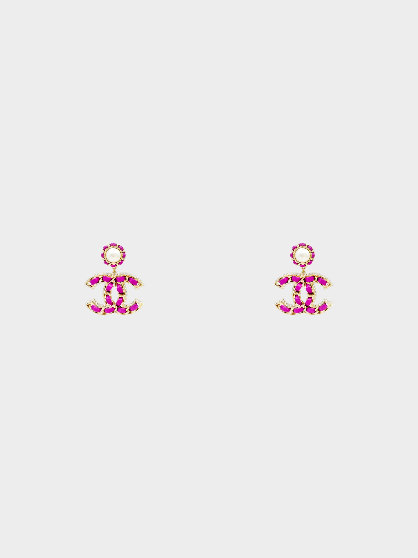 Chanel Spring 2021 Rare Magenta Leather Woven CC Drop Earrings