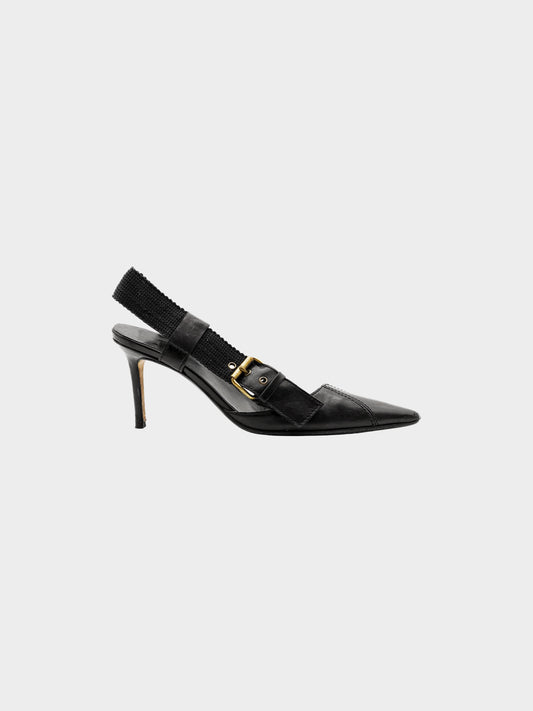 John Galliano 2000s Black Buckle Pointed Pumps