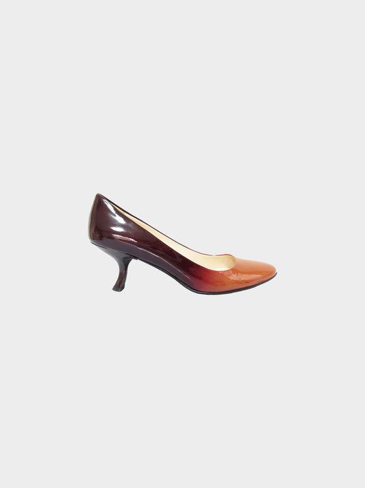Prada 2000s Gradient Brown and Orange Patent Leather Pumps