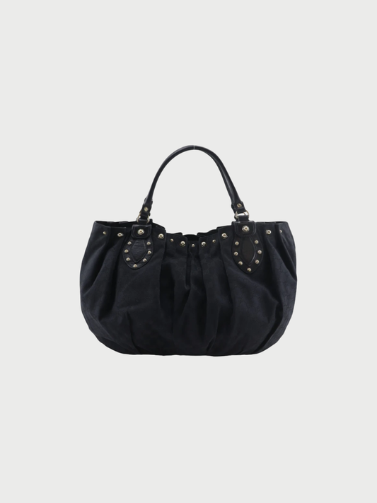 Gucci 2000s Black GG Canvas Studded Tote Bag