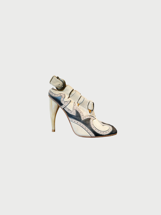 Alexander McQueen SS 2003 Beige Leather Shipwrecked Horn Heel Sandals
