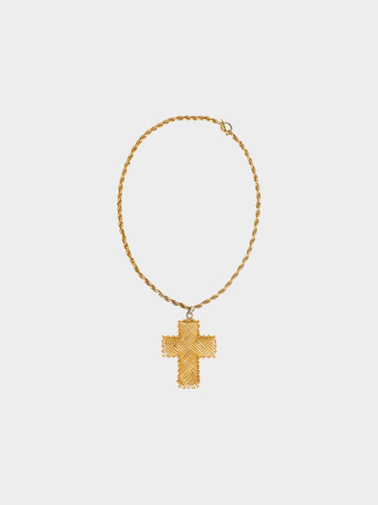 Christian Lacroix 1990s Gold Cross Pendant Chain Necklace