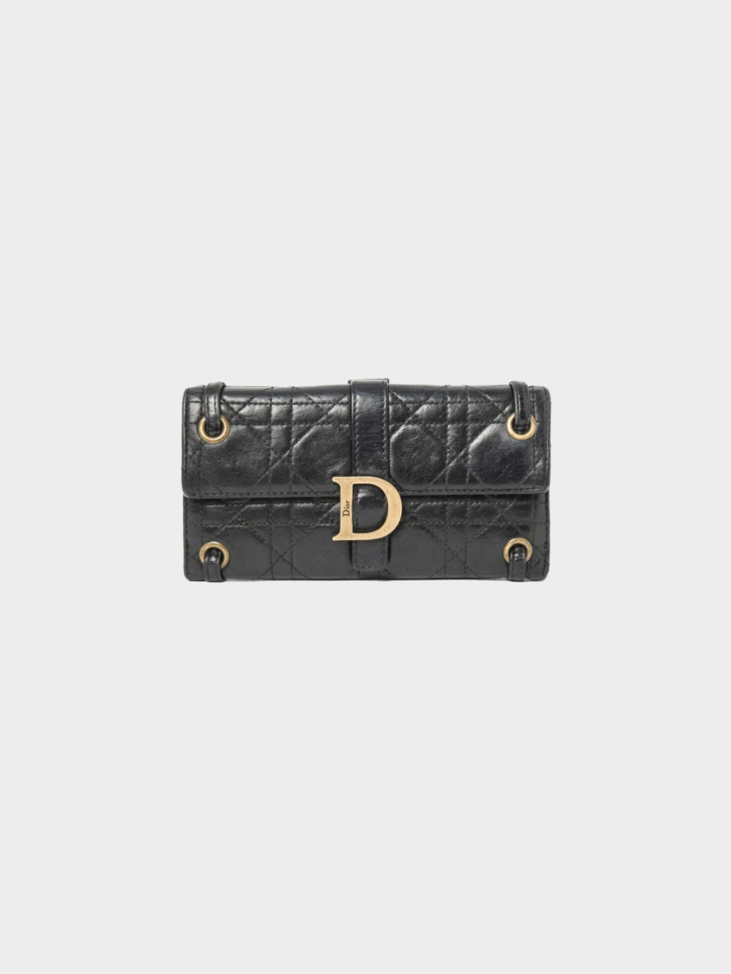 Christian Dior 2007 Noir Cannage Lambskin D-Buckle Flap Wallet