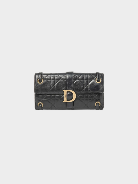 Christian Dior 2007 Noir Cannage Lambskin D-Buckle Flap Wallet