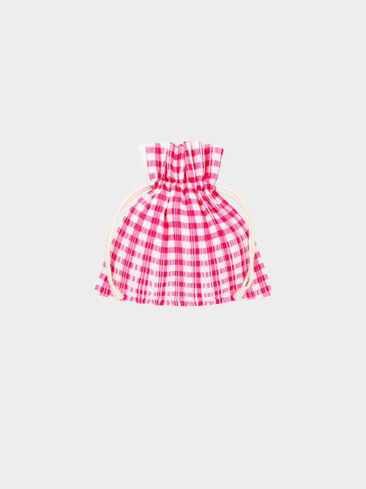 Issey Miyake Pleats Please 2006 Pink and White Gingham Check Drawstring Bag