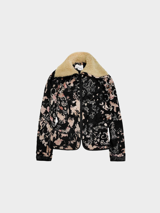 Hussein Chalayan 2000s Floral Print Jacket with Fur Collar
