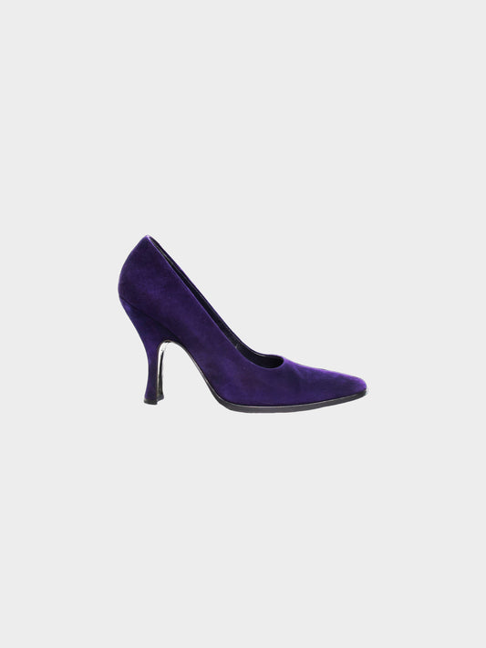 Prada Late 1990s Navy Blue Velvet Heels