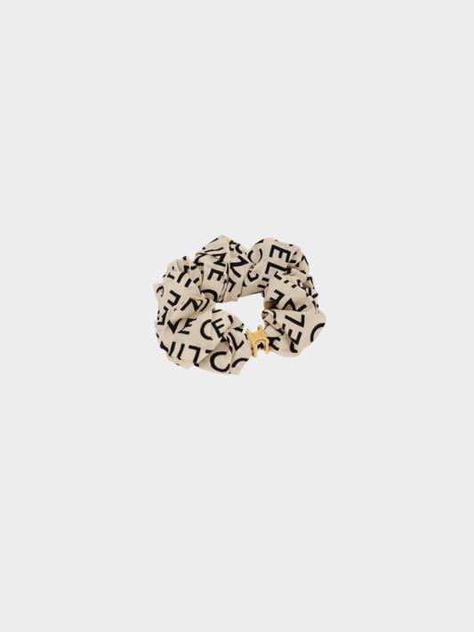 Celine 2020s Ivory Black Silk Triomphe Scrunchie