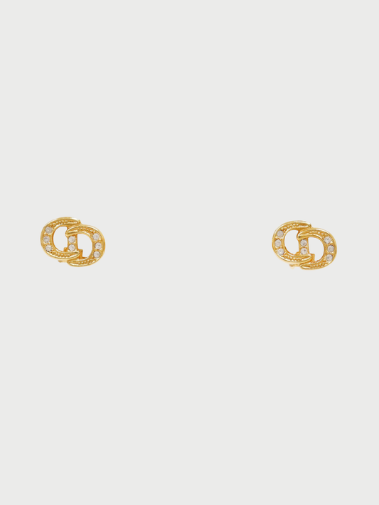 Christian Dior 2020s Gold Plated Metal Rhinestone CD Earrings