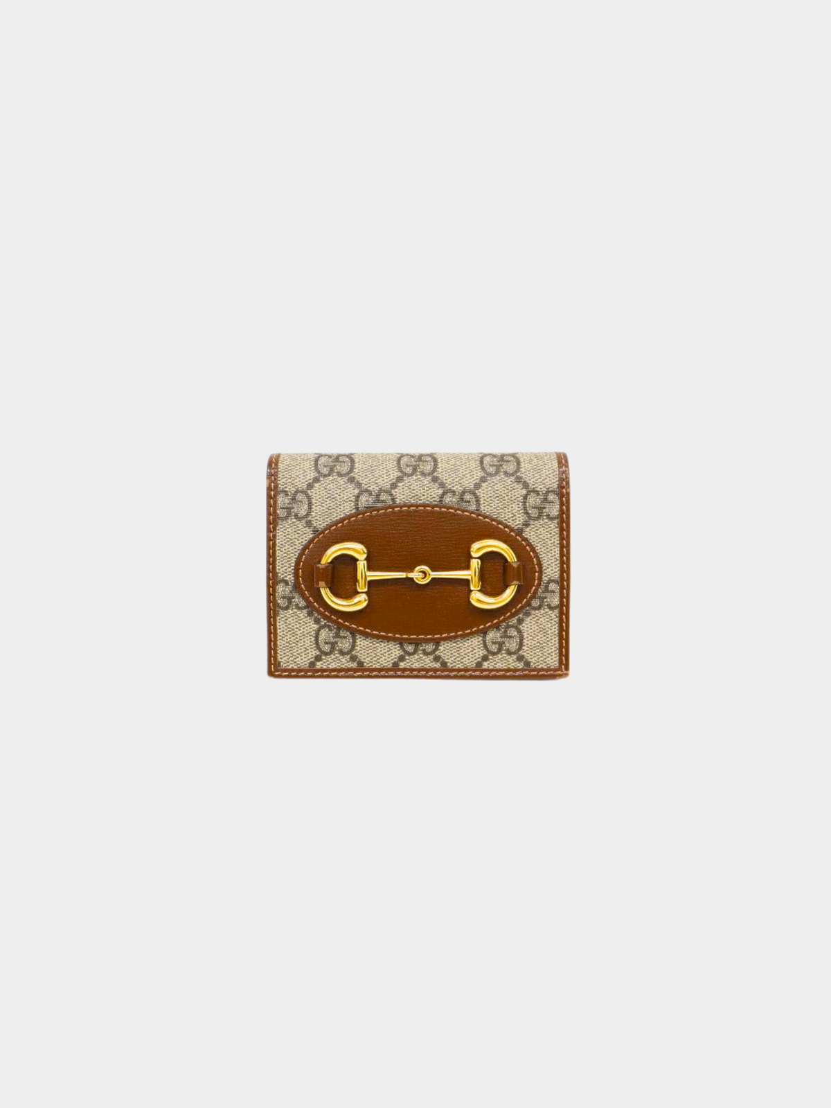 Gucci 2020s Beige Brown PVC Leather Horsebit 1955 Small Wallet
