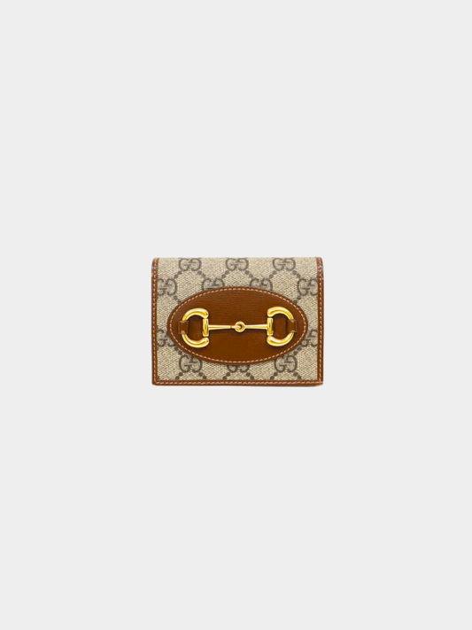 Gucci 2020s Beige Brown PVC Leather Horsebit 1955 Small Wallet
