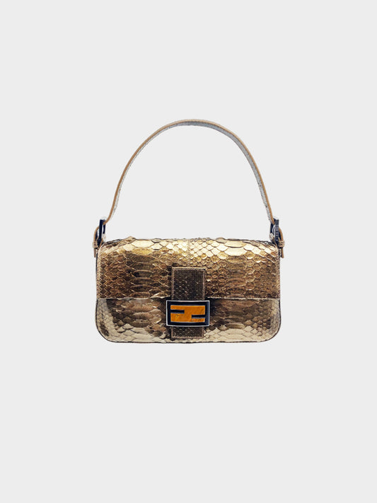 Fendi 2000s Bronze Python Baguette