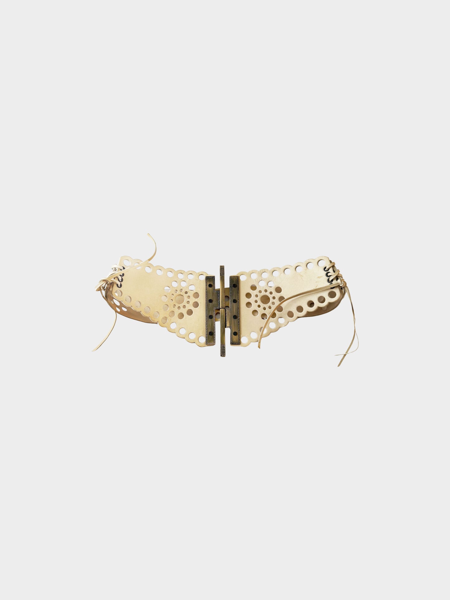 Valentino 2000s Perforated Leather Brass Buckle Belt
