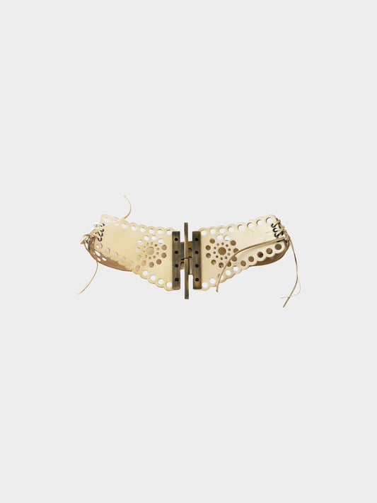 Valentino 2000s Perforated Leather Brass Buckle Belt
