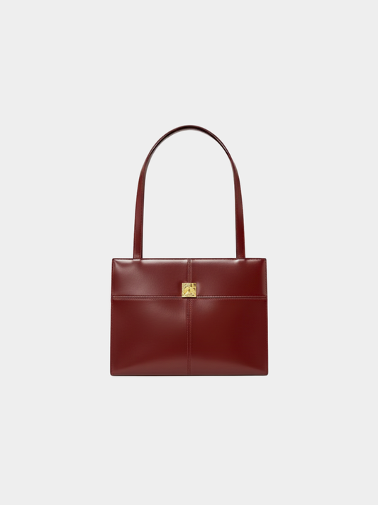 Yves Saint Laurent 2000s Bordeaux Leather Logo Hardware Tote Bag
