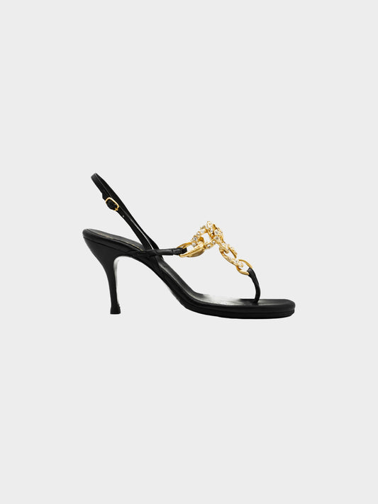 Chanel by Karl Lagerfeld 2000s Black and Gold Chain Heels