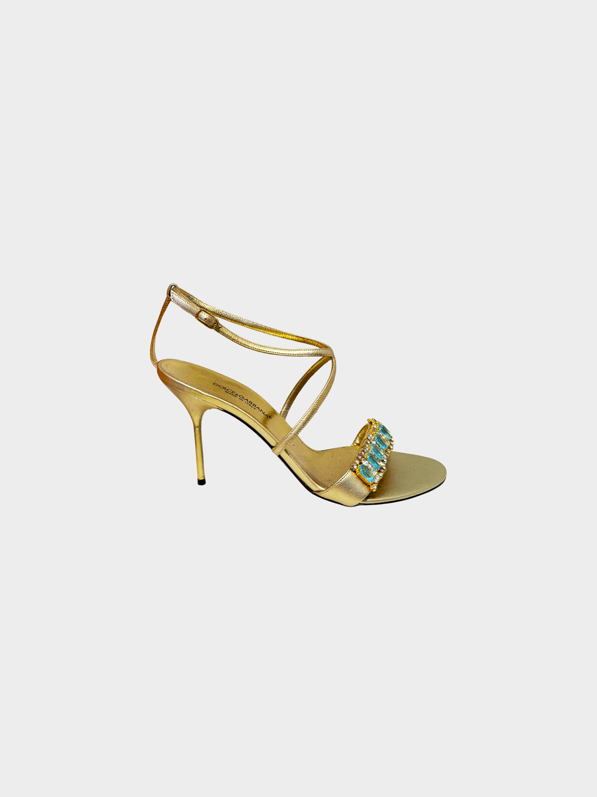 Dolce and Gabbana 2000s Metallic Gold Leather and Jeweled Heels