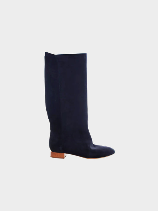 Chloe 2010s Navy Blue Suede Knee-High Riding Boots