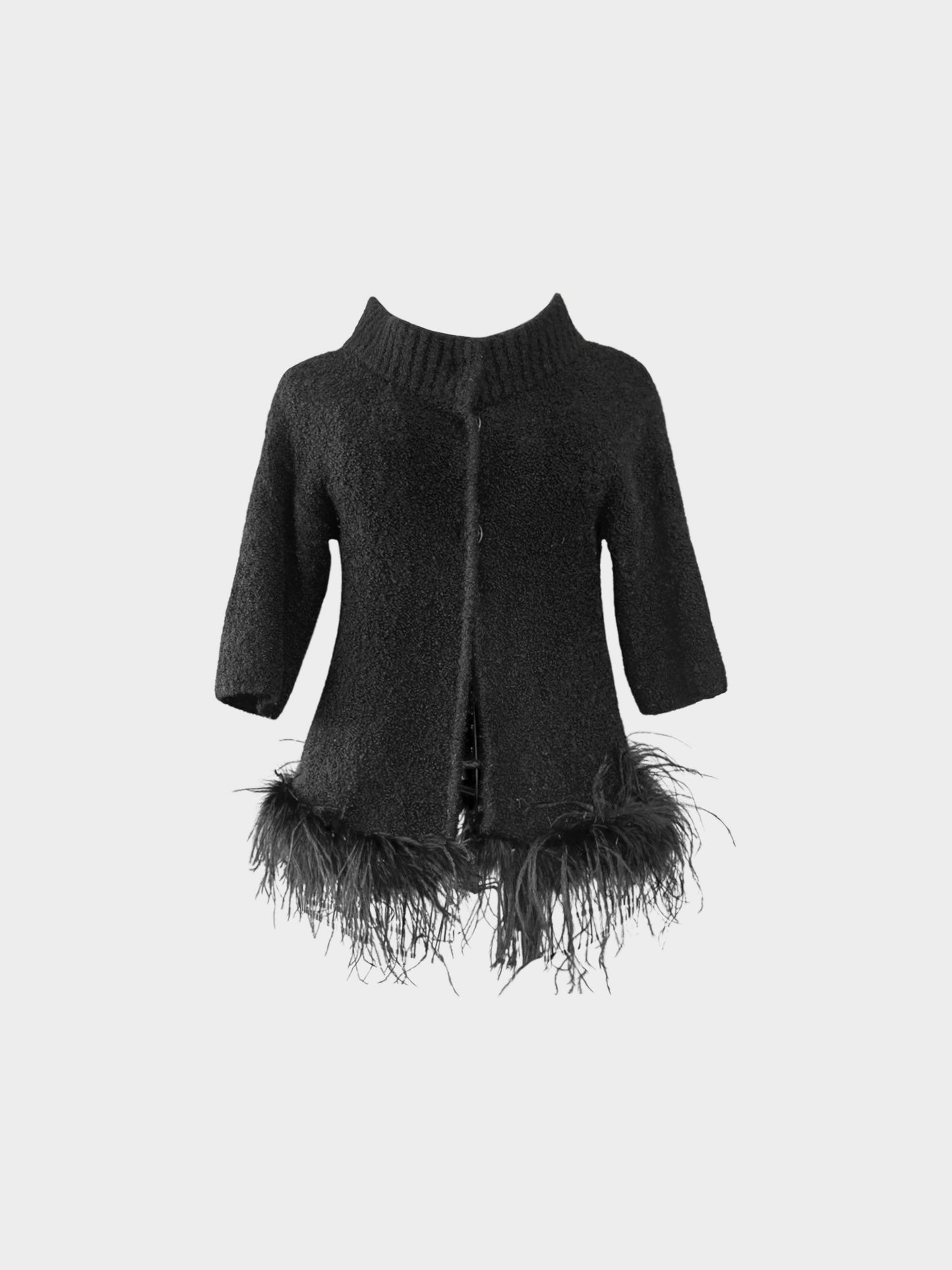 Roberto Cavalli 2000s Just Cavalli Black Knitted Jacket with Feather Fringes